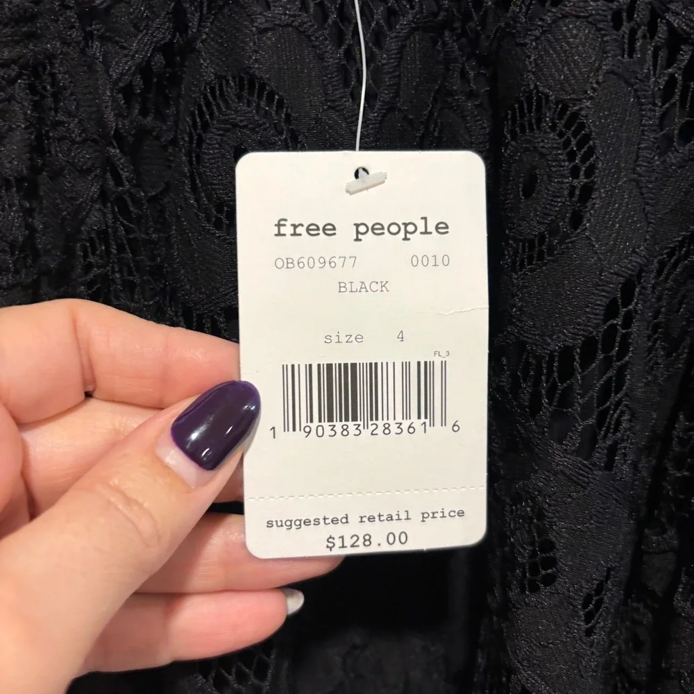 NWT Free People Black Lace euro summer wedding Handkerchief Mini‎ Dress Size 4